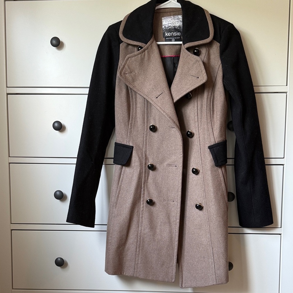 Kensie Women's Black and Brown Trench Coat